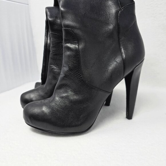 Black Leather Over The Knee Boots 5" Heel Ultra High 8.5 M Nine West Sexy - Picture 6 of 15